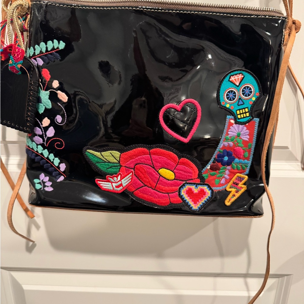 Consuela Embroidered Black Crossbody Bag